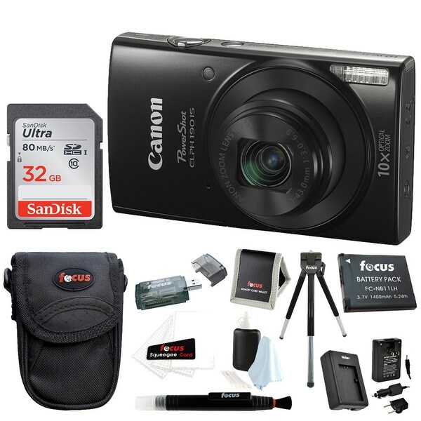 Canon PowerShot ELPH 190 Digital Camera (Black) with Accessory Bundle