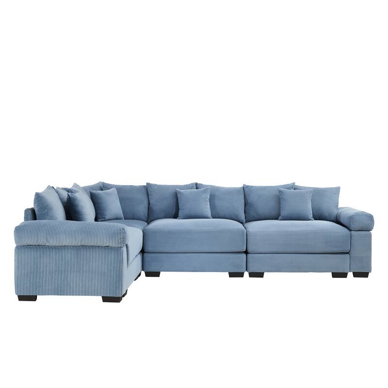 GDFStudio - Corduroy L-Shaped 4-Seater 116.9" Cloud Modular Sectional Couch