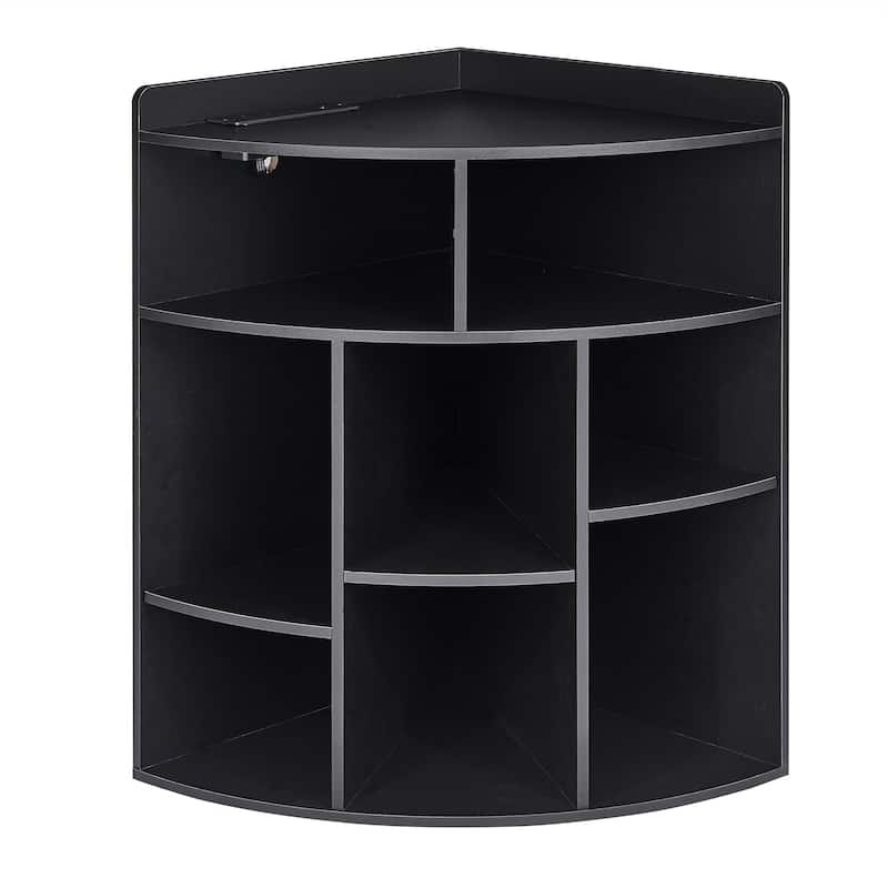 VECELO 4-Tier Adjustable Corner Bookshelf with Charging Station 3 AC Outlets & 2 USB Ports Waterproof Eco-Friendly Design