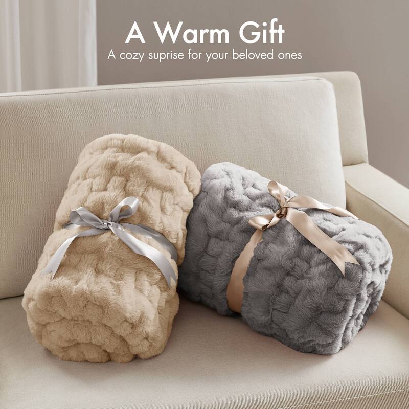 Madison Park Ruched Fur Throw