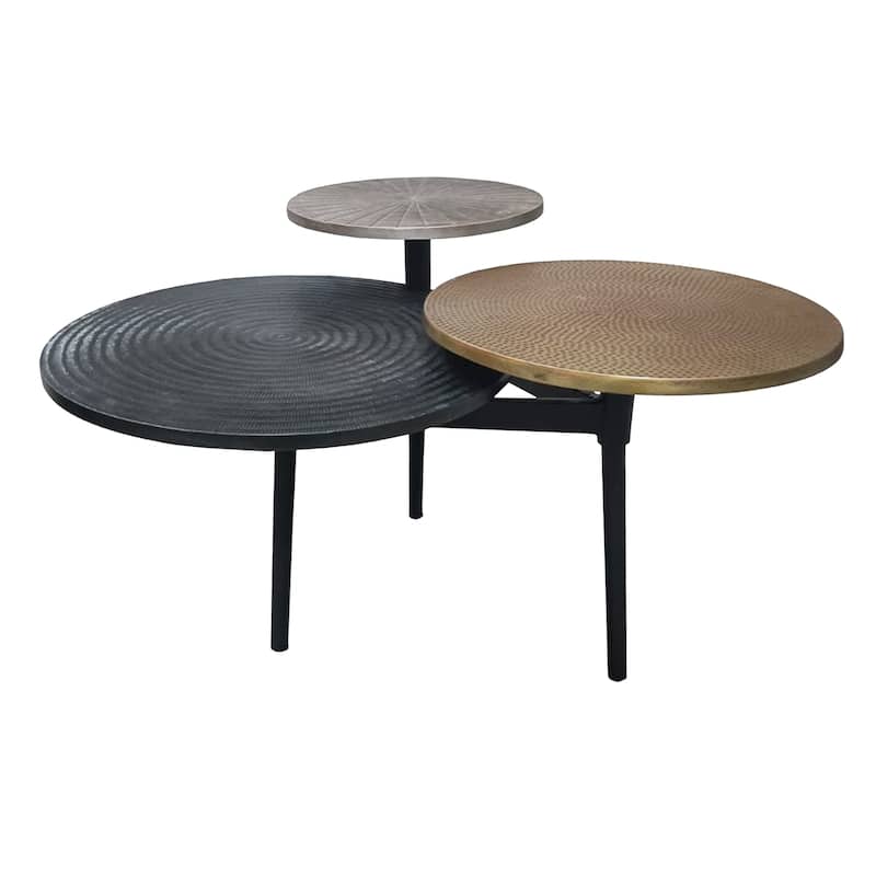 Trilogy 3 Tier Coffee Table, Handcrafted In Black, Antiqued Brass and Silver Finish, 37-Inch