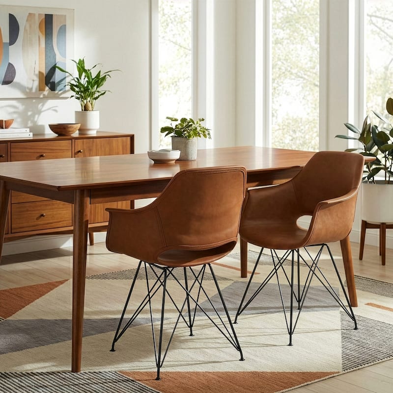 Alora Retro Modern Caramel-brown Arm Chair with Black Legs (Set of 2)