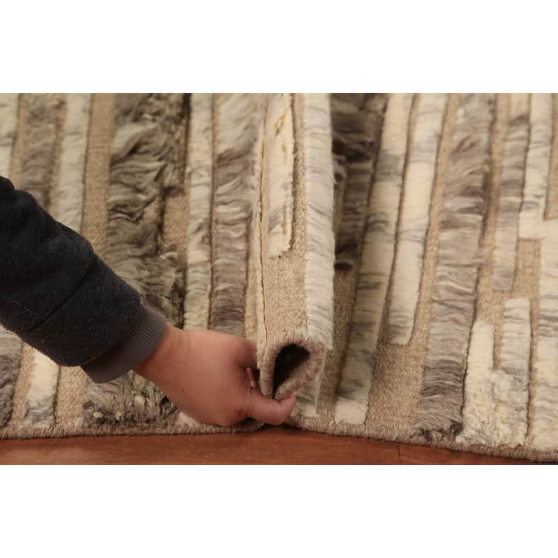 Striped Abstract Moroccan Indian Accent Rug Hand-Knotted Wool Carpet - 2'0"x 3'0"