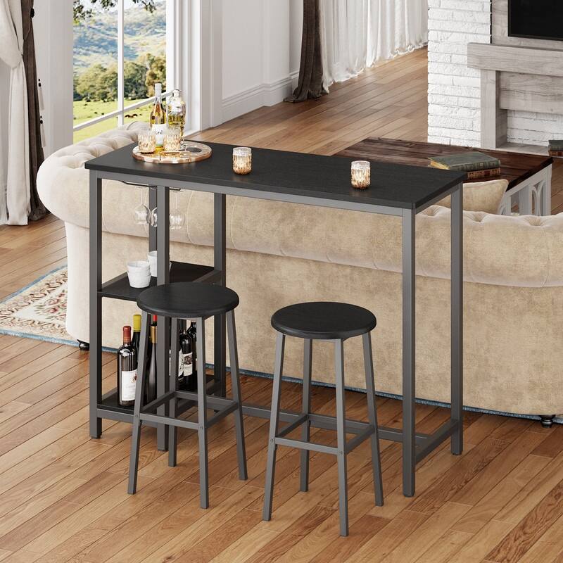 Bar Table Set with 2 Stools for Breakfast Nook, Dining Room, Living Room, Kitchen, Dining Hall