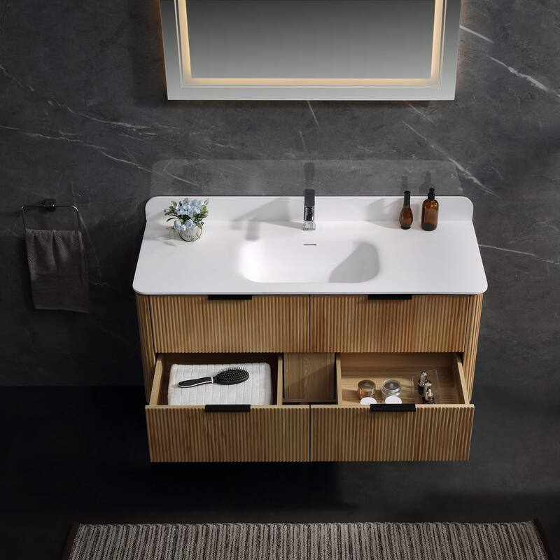 Modland 48" Wall-Mounted Bathroom Vanity with Acrylic Top Integrated Sink & Overflow