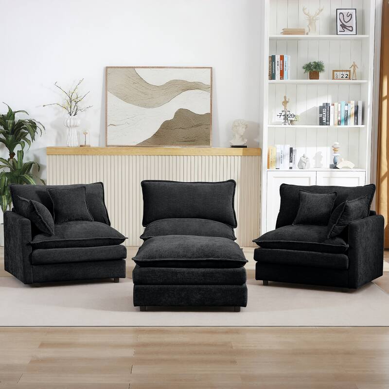 L Shape Modular Sectional Sofa Chenille Upholstered Couch wOttoman