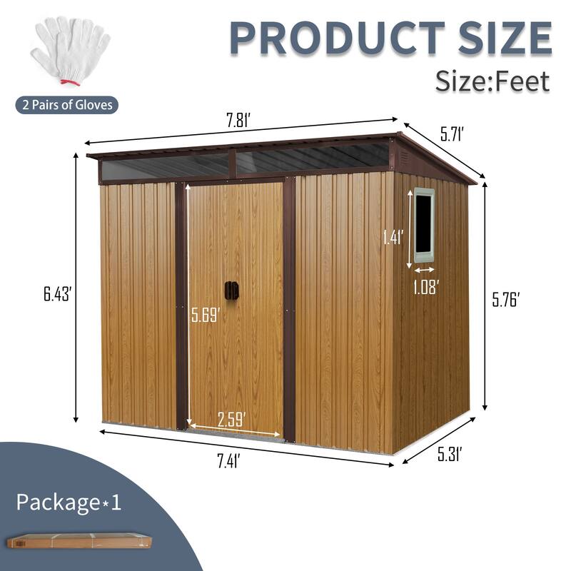 8 ft x 6 ft Outdoor Metal Storage Shed with Window and Transparent plate for Garden, Lawn