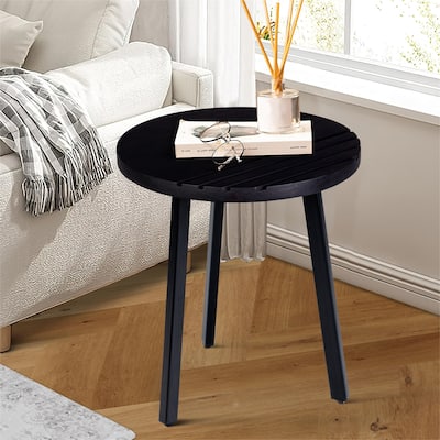 Black 18 Inch Round Mango Wood Side End Table With Metal Legs