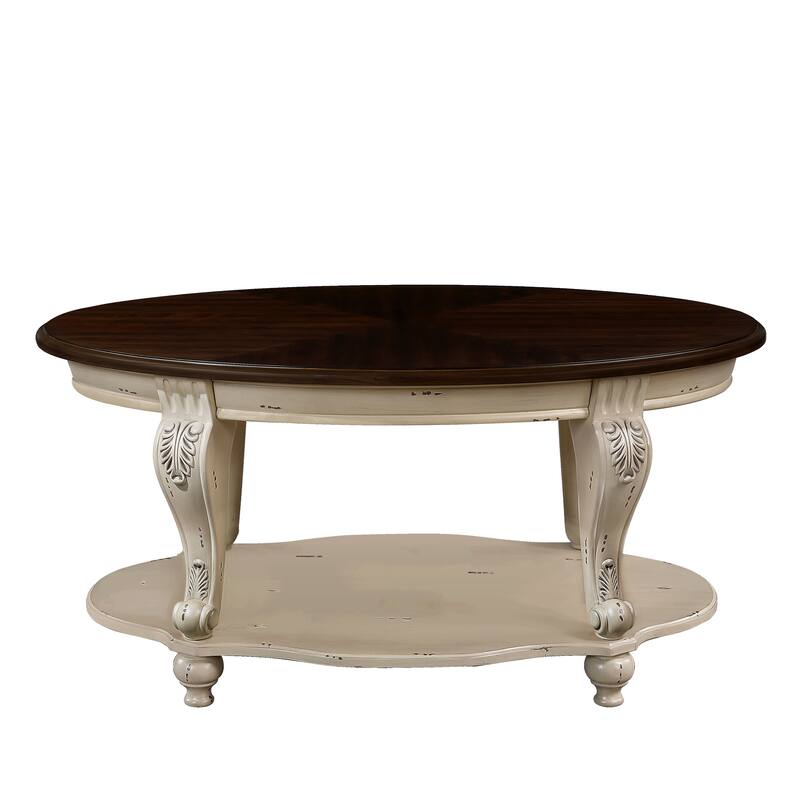 2-Tier Center Table Oval End Table Rustic Cocktail Table