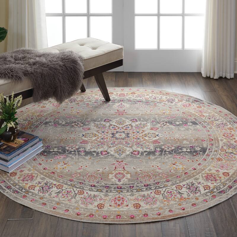 Nourison Vintage Kashan Traditional Area Rug - 6' Round - Grey - Runner/Round