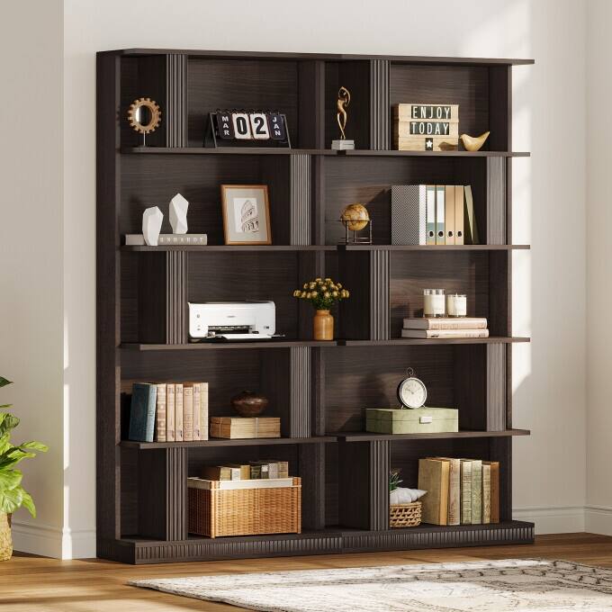 70-Inch Tall Storage Bookshelf, 5-Tier Modern Black Bookcase