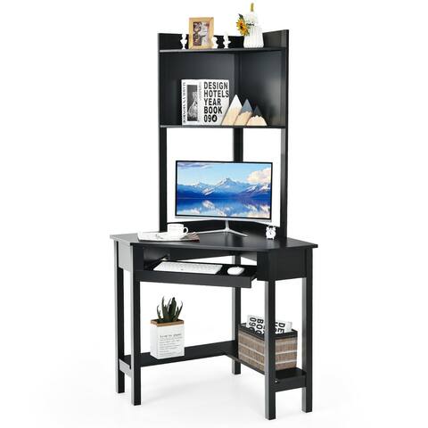 Gymax Corner Computer Desk Triangle Study Desk w/ Hutch & Keyboard