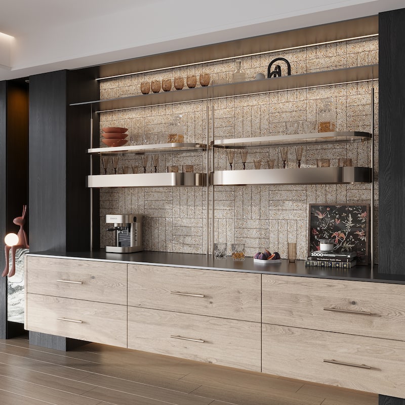 Amalfi 3x12 in. Glossy Shell, Terrazzo Elongated Subway Wall and Floor Tile (5 sq ft/case, 20-Pack) - Ivory White with Copper flecks