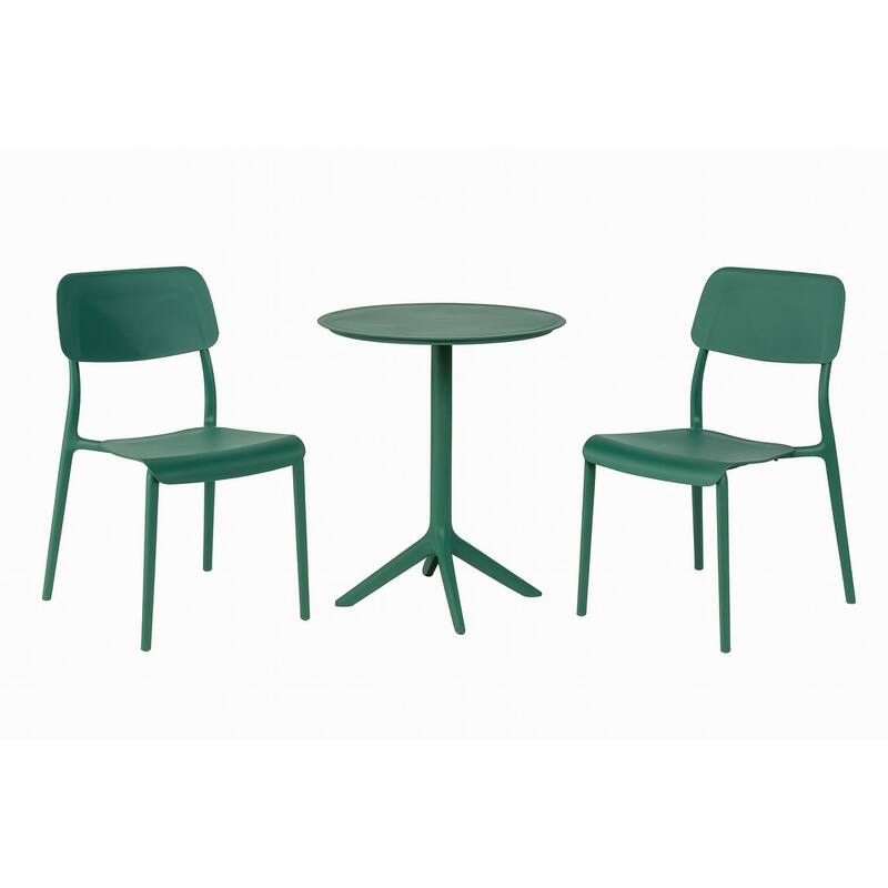 Rimo 3-Piece Contract Grade Outdoor Bistro Set with 2 stackable lounge chairs and 22.5" Dining Table. - Pine