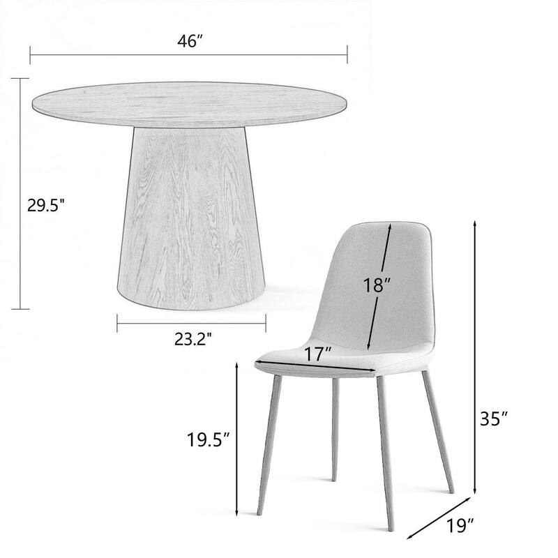46" Pedestal Dining Table Set with 4 Upholstered Dining Chairs
