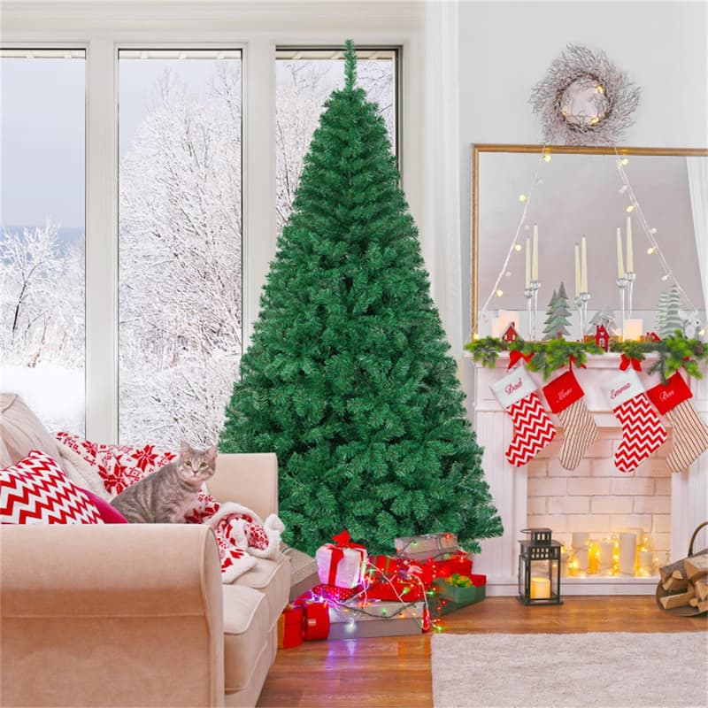 Green Artificial Christmas Tree PVC Metal Stand Indoor Outdoor Full Lifelike Easy Setup Holiday Decor - 7'