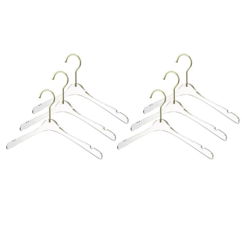 YBM Home Quality Acrylic Clear Hangers - Kid - Gold - 6 Pack