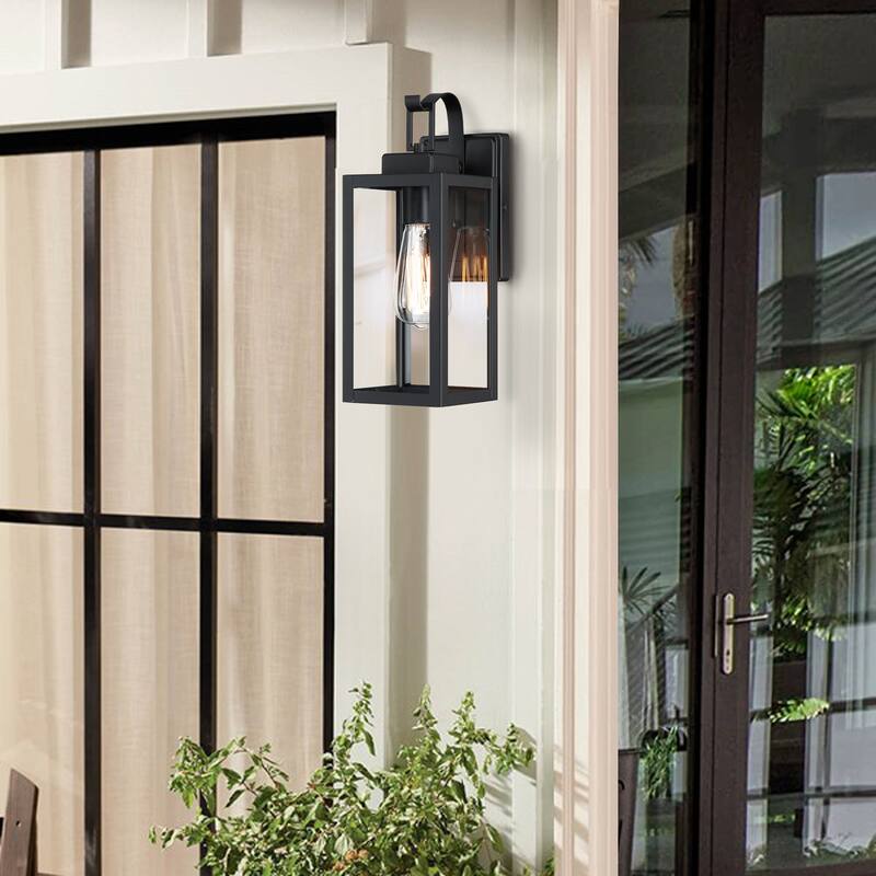 1-Light Matte Black Outdoor Wall Lantern Sconce with Dusk to Dawn