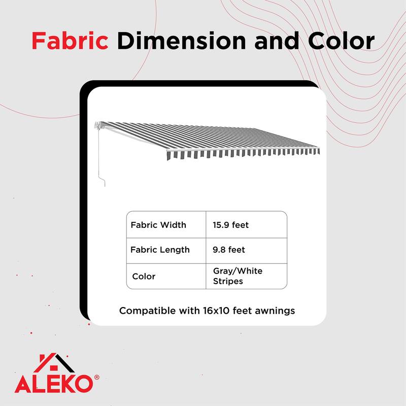 ALEKO Replacement Fabric for Patio Retractable 16x10 ft Awning Grey/White