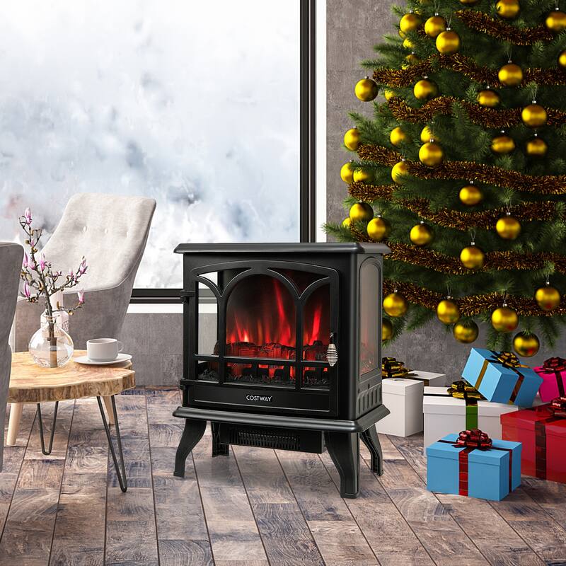 Costway 20'' Freestanding Electric Fireplace Heater Stove W/ Realistic - See Details