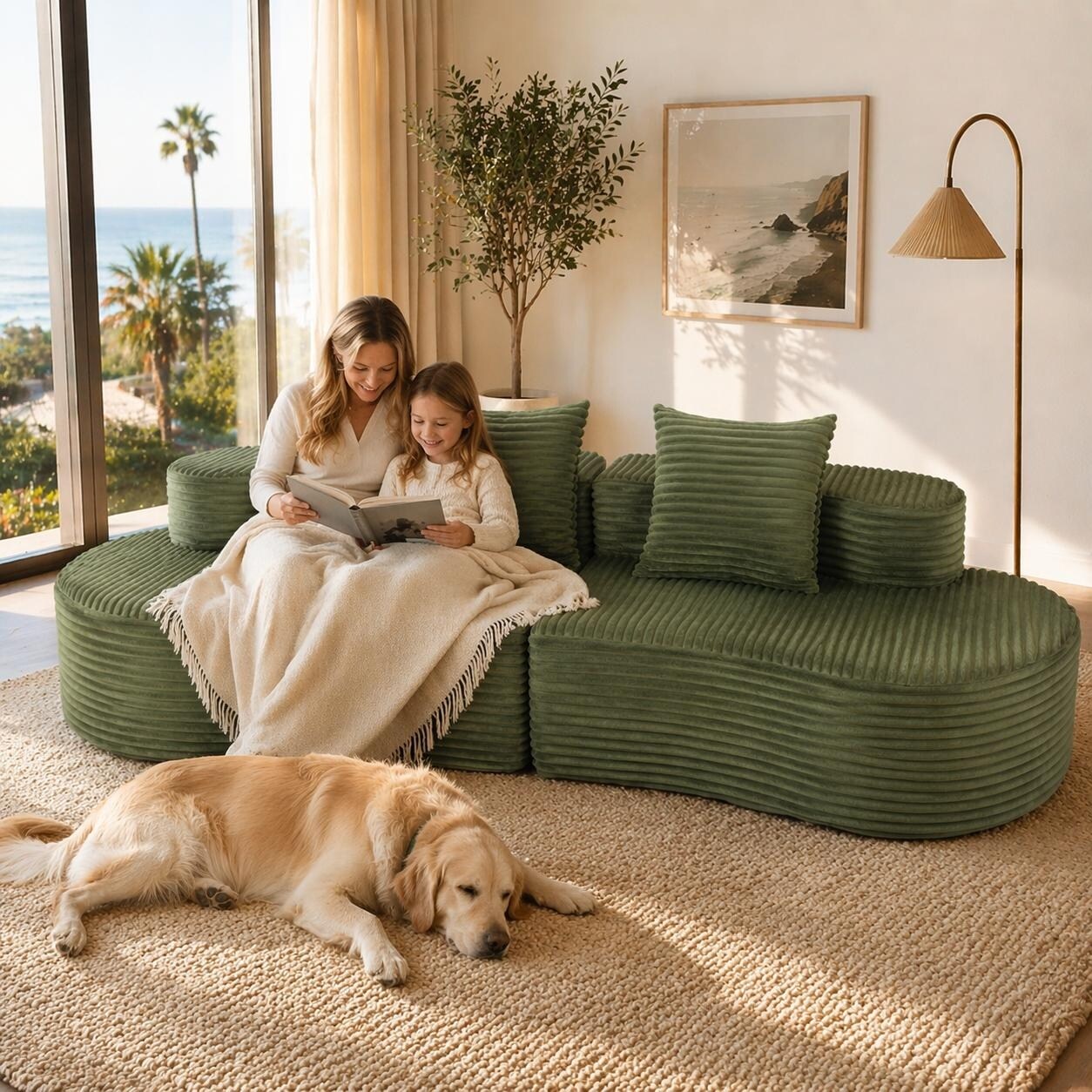 Luxurious Corduroy Lounge Sofa - Soft Durable Vertical Ribbed