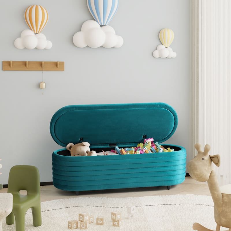Farrah Velvet Polyester Flip Top Storage Ottoman - 54" - Teal