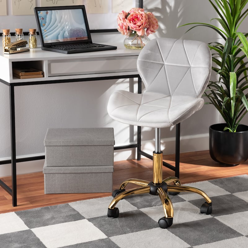 Savara Contemporary Glam and Luxe Velvet Fabric and Gold Metal Swivel Office Chair