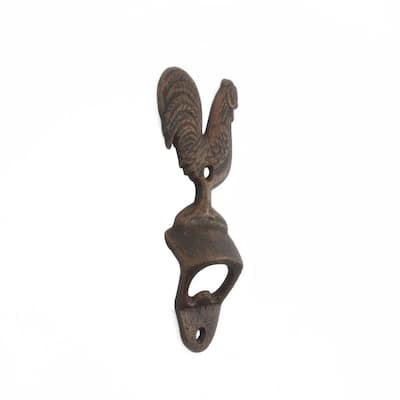 6" Decorative Rooster Bottle Opener Copper Cast Iron Vintage Wall Mount Farmhouse Bar Decor - 3" L x 1" W x 6" H