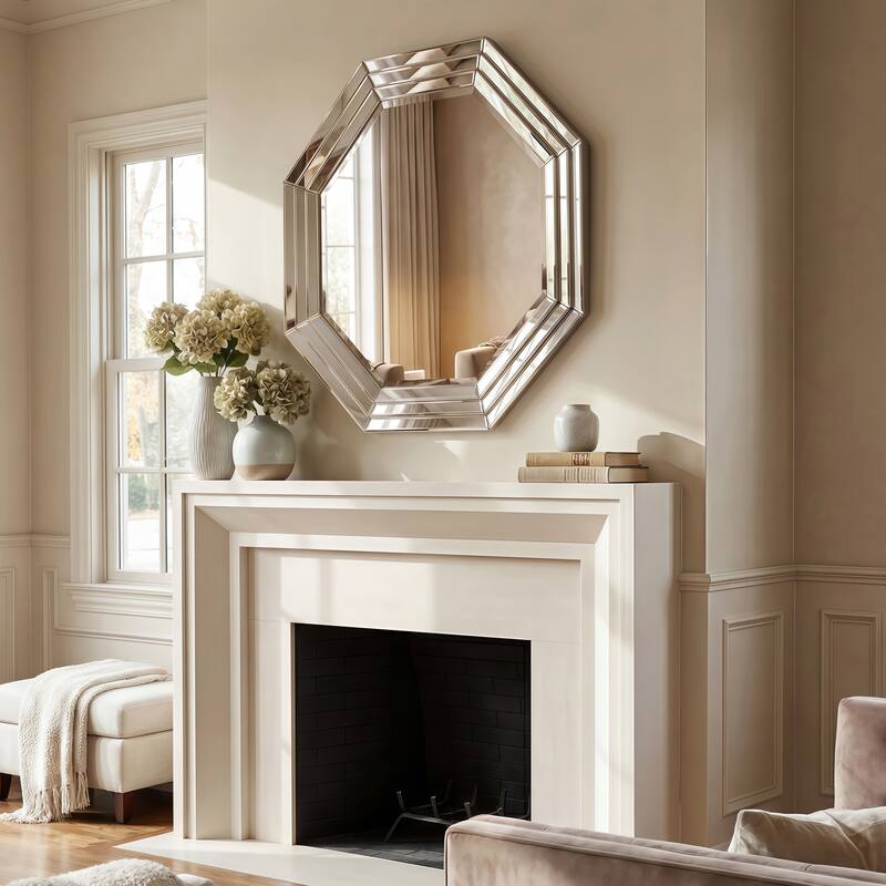 Multi-Faceted Framed Octagon Wall Mirror, Ready to Hang, 32" x 32" - Clear - 32 x 32
