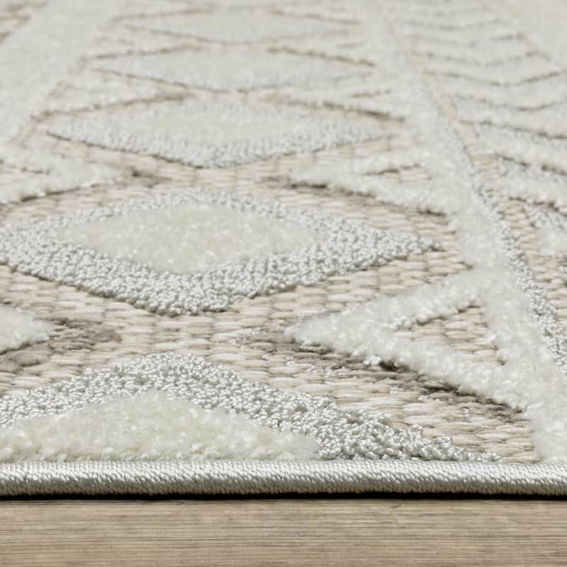 Style Haven Thassos Tribal Lines Grey/ Beige Mixed Pile Area Rug