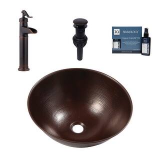 Hubble Copper 16" Round Vessel Bath Sink with Ashfield Vessel Faucet Kit