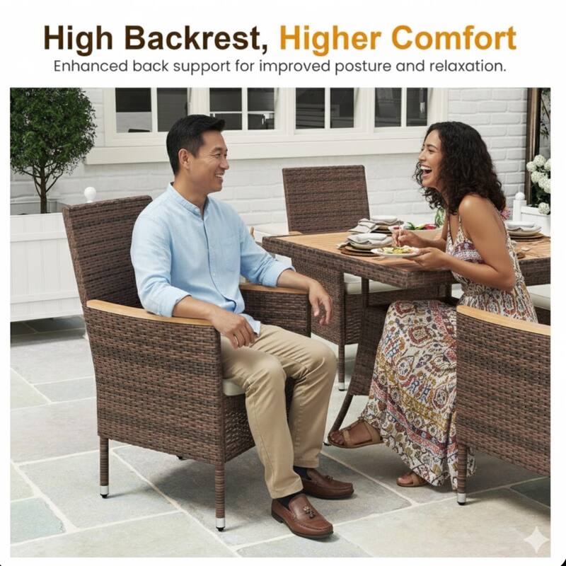 4-Piece All-Weather Brown Rattan Patio Dining Chair