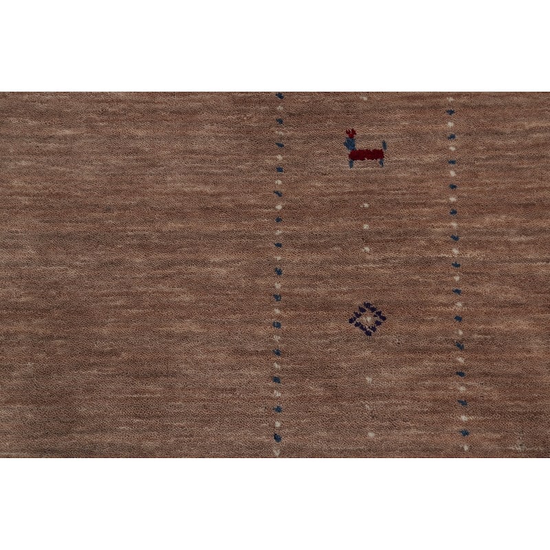 Hand Knotted Oriental 100% Wool Carpet Tribal Animal Pictorial Brown Gabbeh Area Rug - 7' 9'' X 8' 2''
