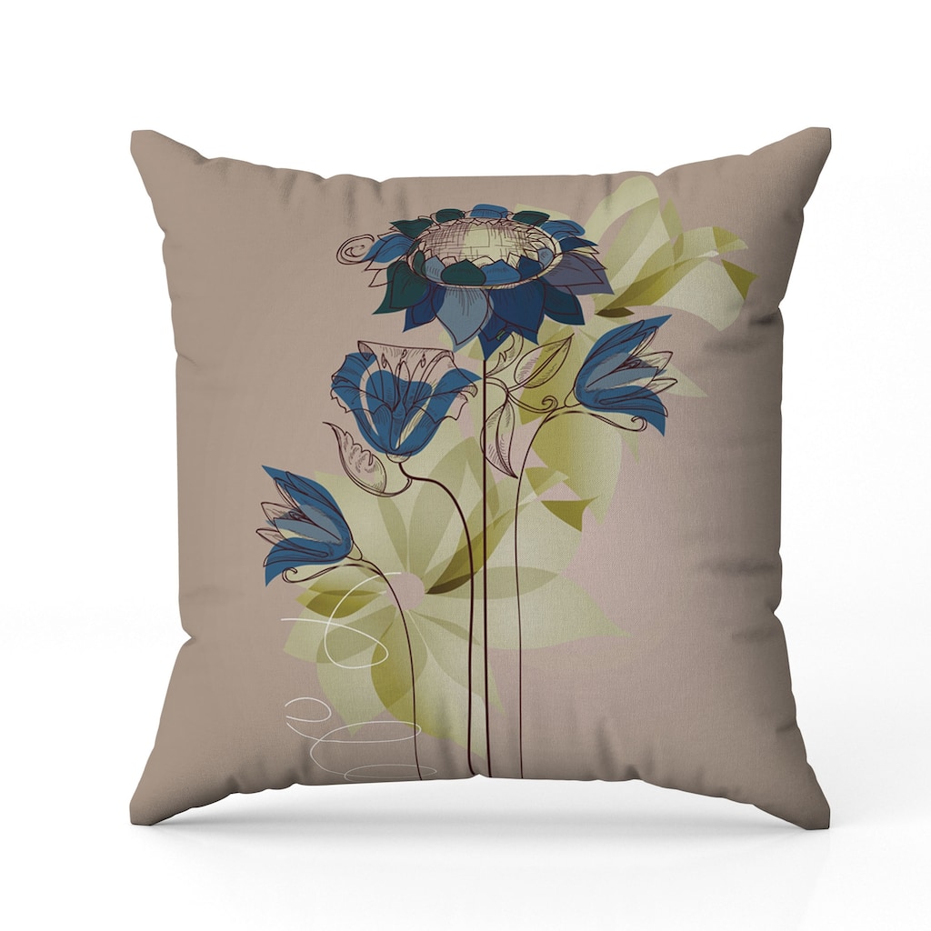 Flowers Line Art Faux Suede Reversible Throw Pillow Pink and Blue