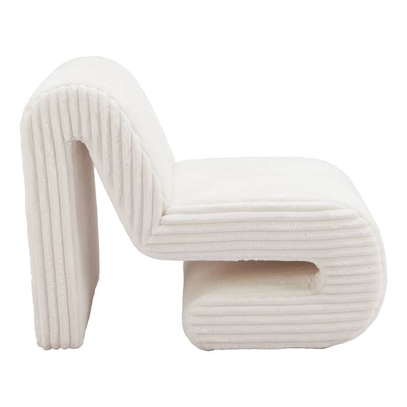 HomeRoots White Corduroy Contemporary Shaped Lounge Chair - 27.6" X 37" X 26.4"