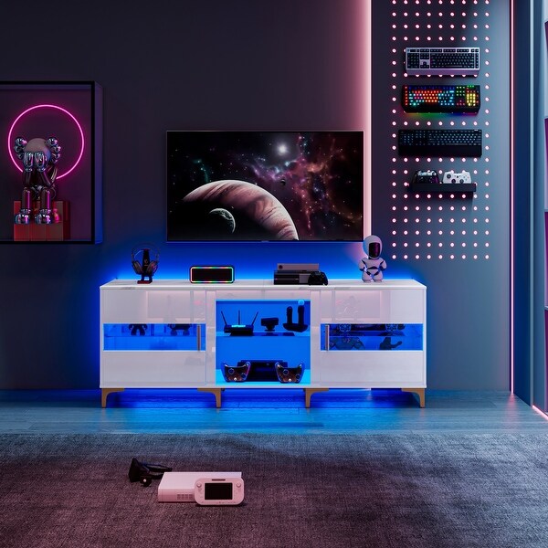 High Glossy LED TV Stand Game Media Center Showcase Record Rack