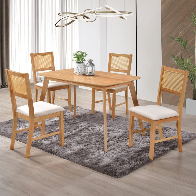 Mid-Century Modern Chairs Rattan Dining Chairs, Living Room Chair Set of 2 Accent Chair Grey Fabric Dining Comfy Chair