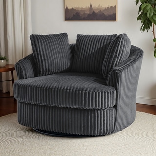 Oversized 43" W Plush Corduroy Recessed Arm Swivel Barrel Chair