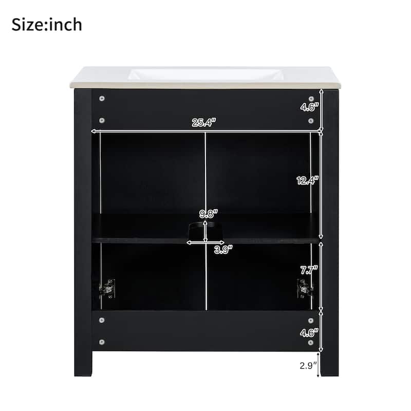 30 " Rustic Bathroom Vanity with Ceramic Sink, Adjustable Shelves