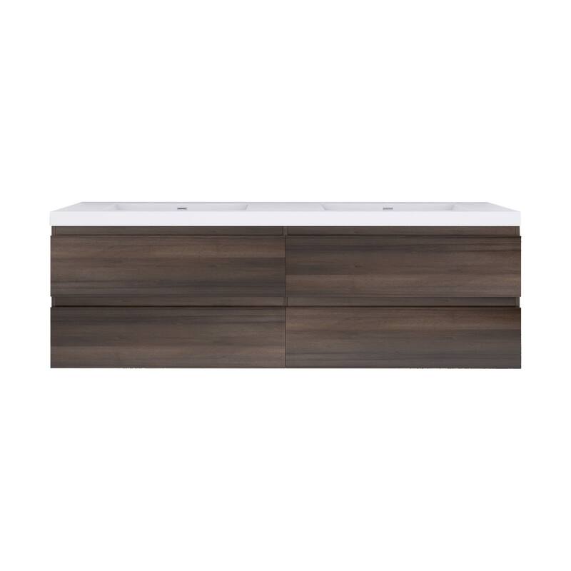 MDF Wall-Mounted Bathroom Vanity Set in Grey Oak with Integrated Culture Marble Sink