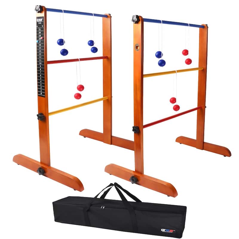 GSE™ Premium Solid Wood Ladder Ball Toss Game Set with Ladder Ball Bolas & Carrying Case - Wooden Ladder Set - 16 Years and Up - Wooden Ladder Set