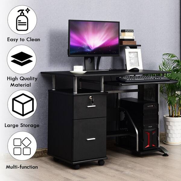 Shop Black Computer Desk With Printer Shelf Overstock 28423238