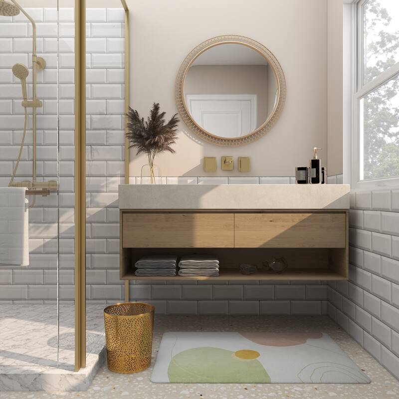 CosmoLiving by Cosmopolitan Gold Metal Small Waste Bin with Laser Carved Floral Design - 9 x 9 x 10