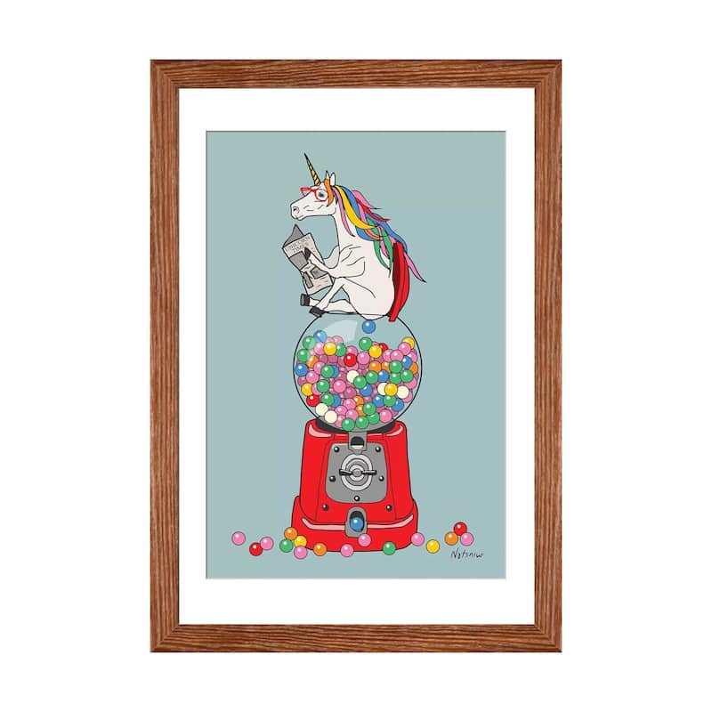 iCanvas "Unicorn Gumball Poop" by Notsniw Art - Walnut - 24x16x1