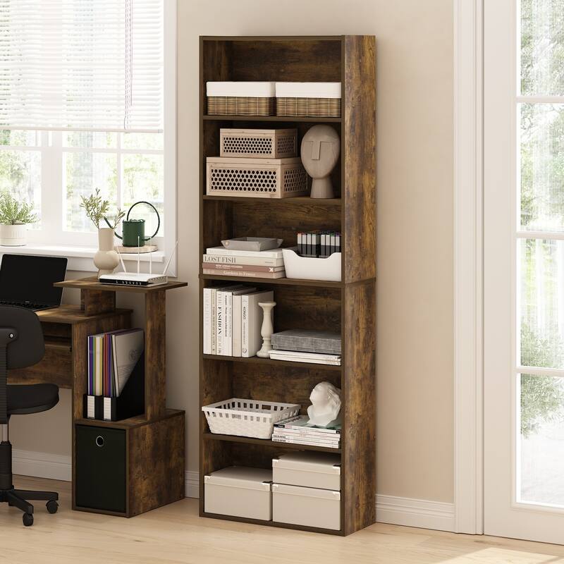 71 in. Tall Pine Wood 6-Shelf Bookcase