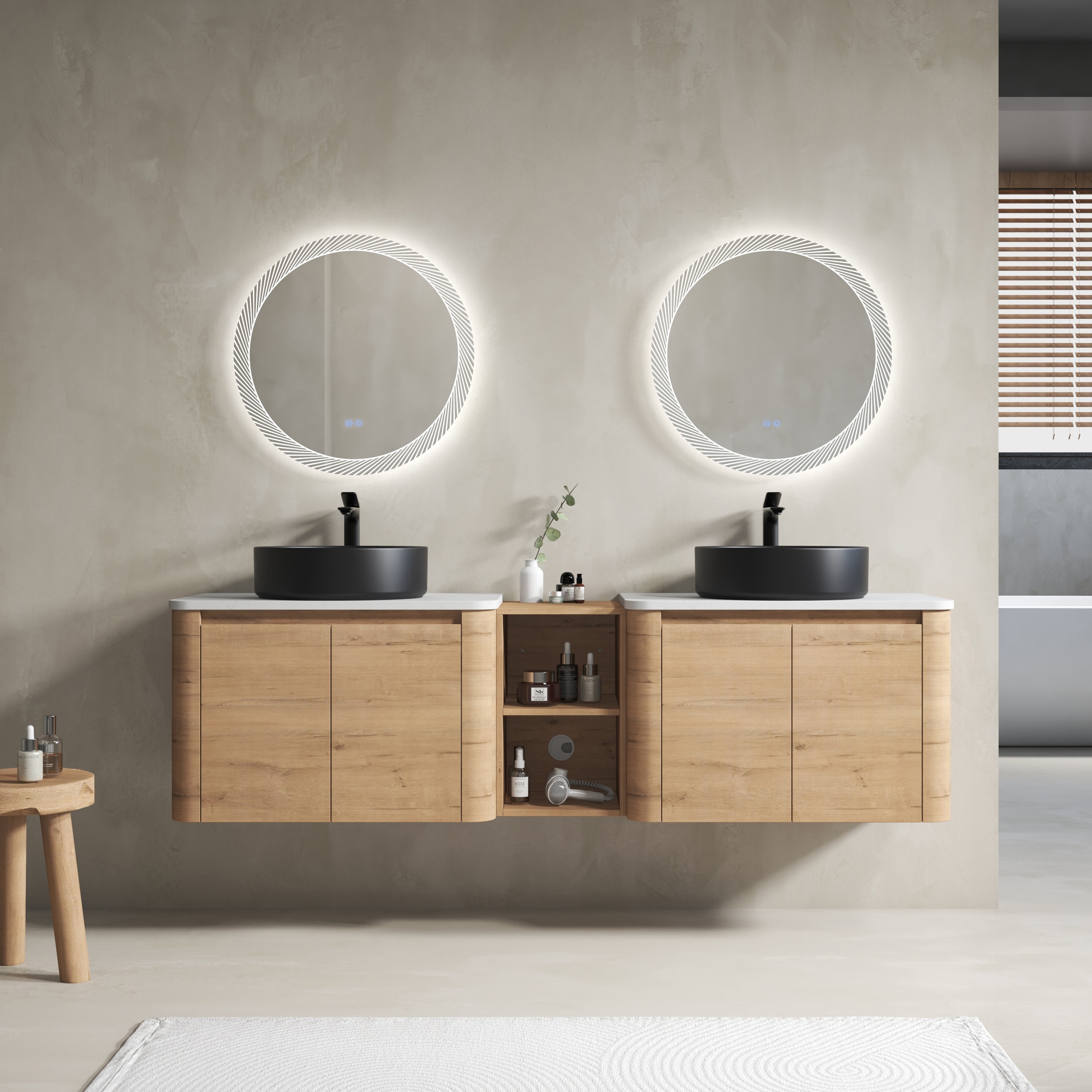 72'' Wall-Mounted Bathroom Vanity With Ceramic Art Sink, and 1-Storage Shelves, 4-Soft-Close Door