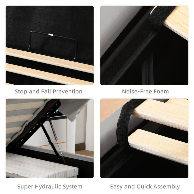 Modern Upholstered Lift-Up Storage Platform Bed with Headboard