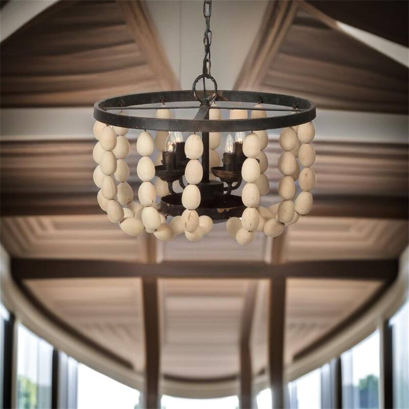 4 - Light Wood Chandelier - Cream