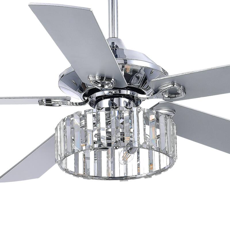 52" 5-Blade Crystal Lighting Ceiling Fan Remote Control, Chrome - 52 Inch