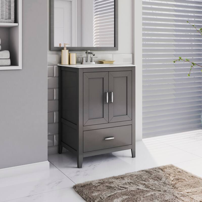 24" Single Bathroom Vanity with Lower Drawer and Countertop Sink Included